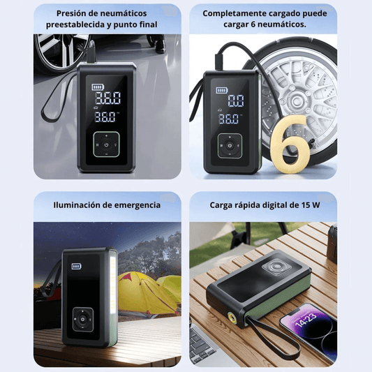 Arrancador De Batería Iniciador 12v Compresor Portátil 5en1