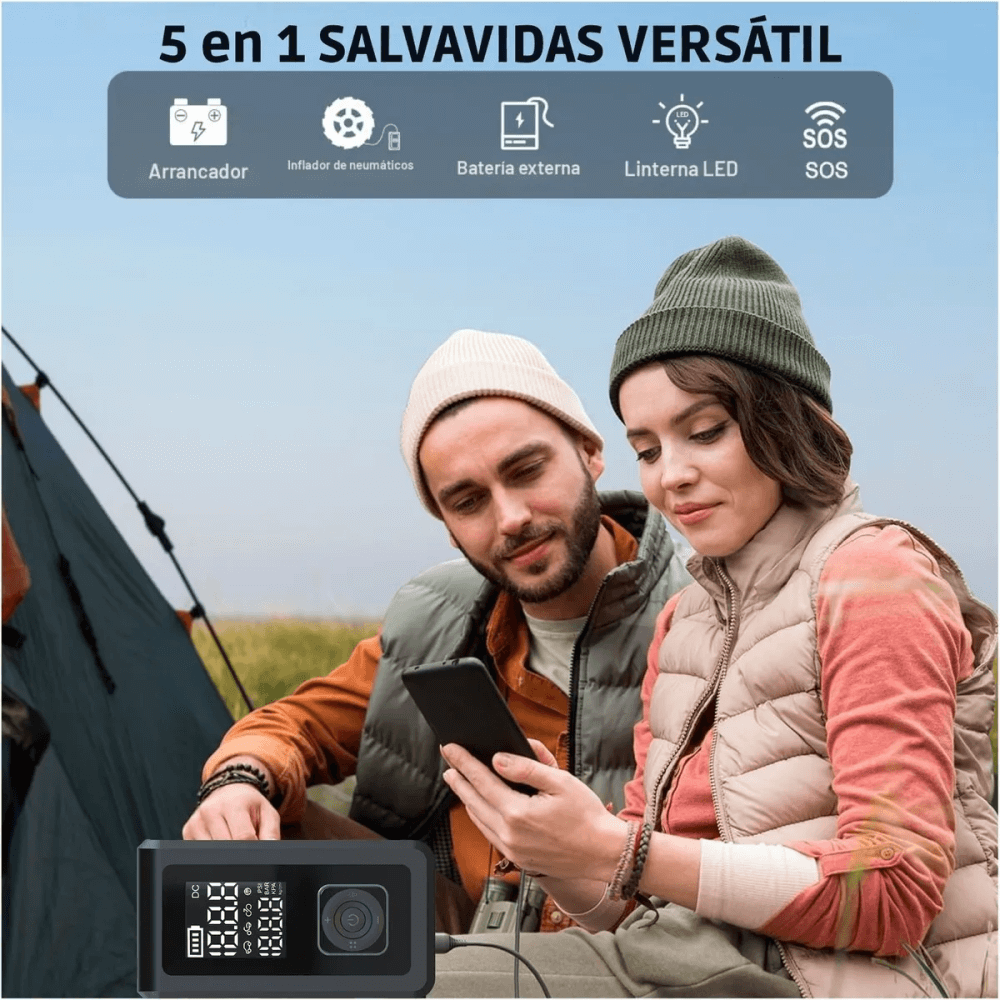 Arrancador De Batería Iniciador 12v Compresor Portátil 5en1