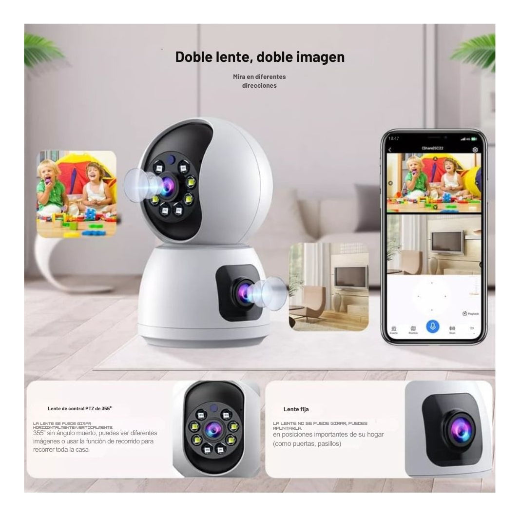 Cámara De Seguridad Doble Lente Ip Wifi Interior App Icsee Q10