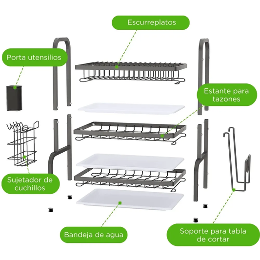 Escurridor De Platos 3 Niveles Organizador Estante De Cocina