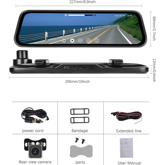 Espejo Retrovisor Con Cámara Táctil 9.66 Inch Dvr 1080p P2