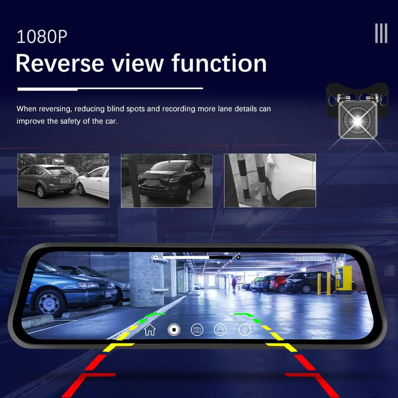 Espejo Retrovisor Con Cámara Táctil 9.66 Inch Dvr 1080p P2