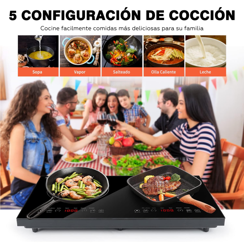 Estufa De Inducción 2 Quemadores 4 Programas 9 Niveles 2000w