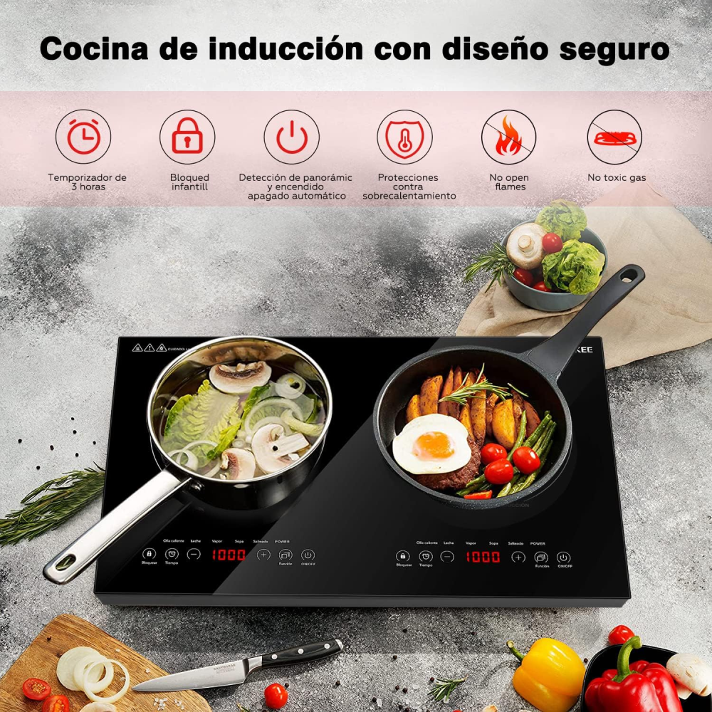 Estufa De Inducción 2 Quemadores 4 Programas 9 Niveles 2000w