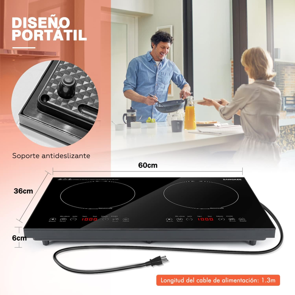 Estufa De Inducción 2 Quemadores 4 Programas 9 Niveles 2000w