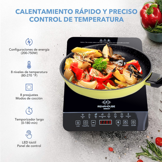 Estufa Eléctrica Inducción 1 Puesto Táctil 9 Niveles 1000w