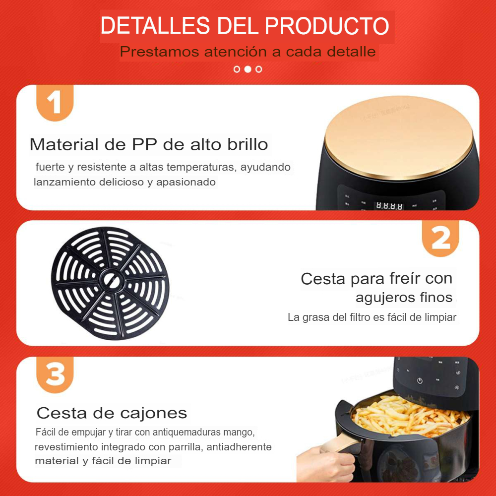 Freidora De Aire Digital Pantalla Led Táctil 6 Litros 2400w