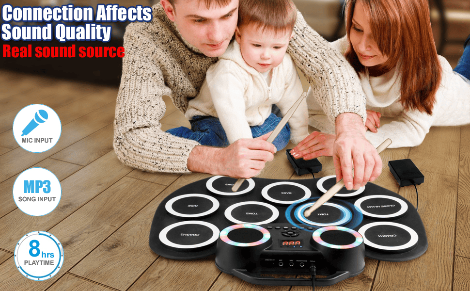 Batería Electrónica Portátil Tambores Bluetooth Luz Led 6009