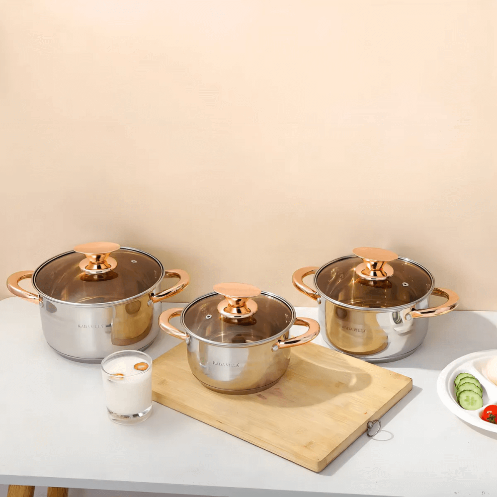 Juego De Ollas Acero Quirurgico Duo Le Bao 6pcs Tapa Vidrio