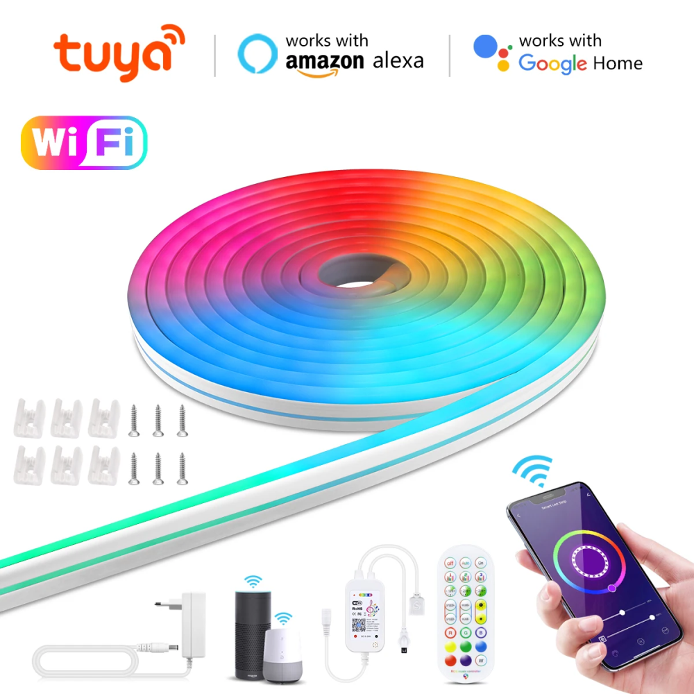Cinta Led Neon Rgb 5 Metros Bluetooth 12v Alexa Google Home