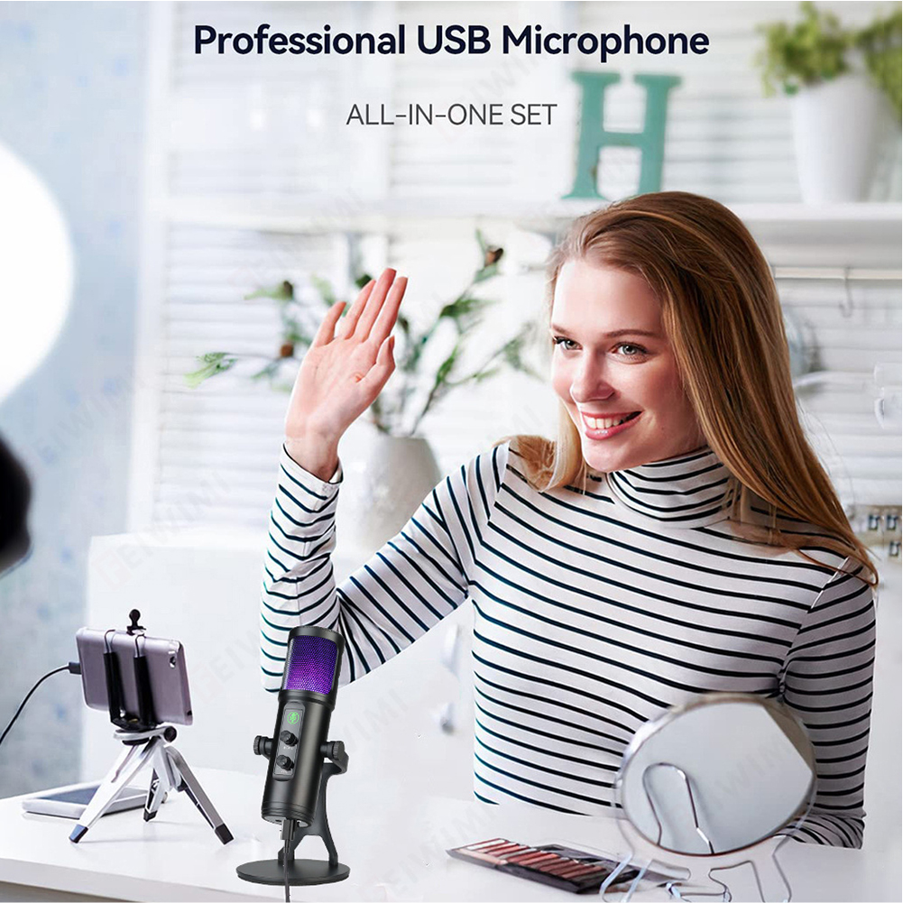 Micrófono De Estudio Profesional Usb Luz Rgb Para Pc Zx-776