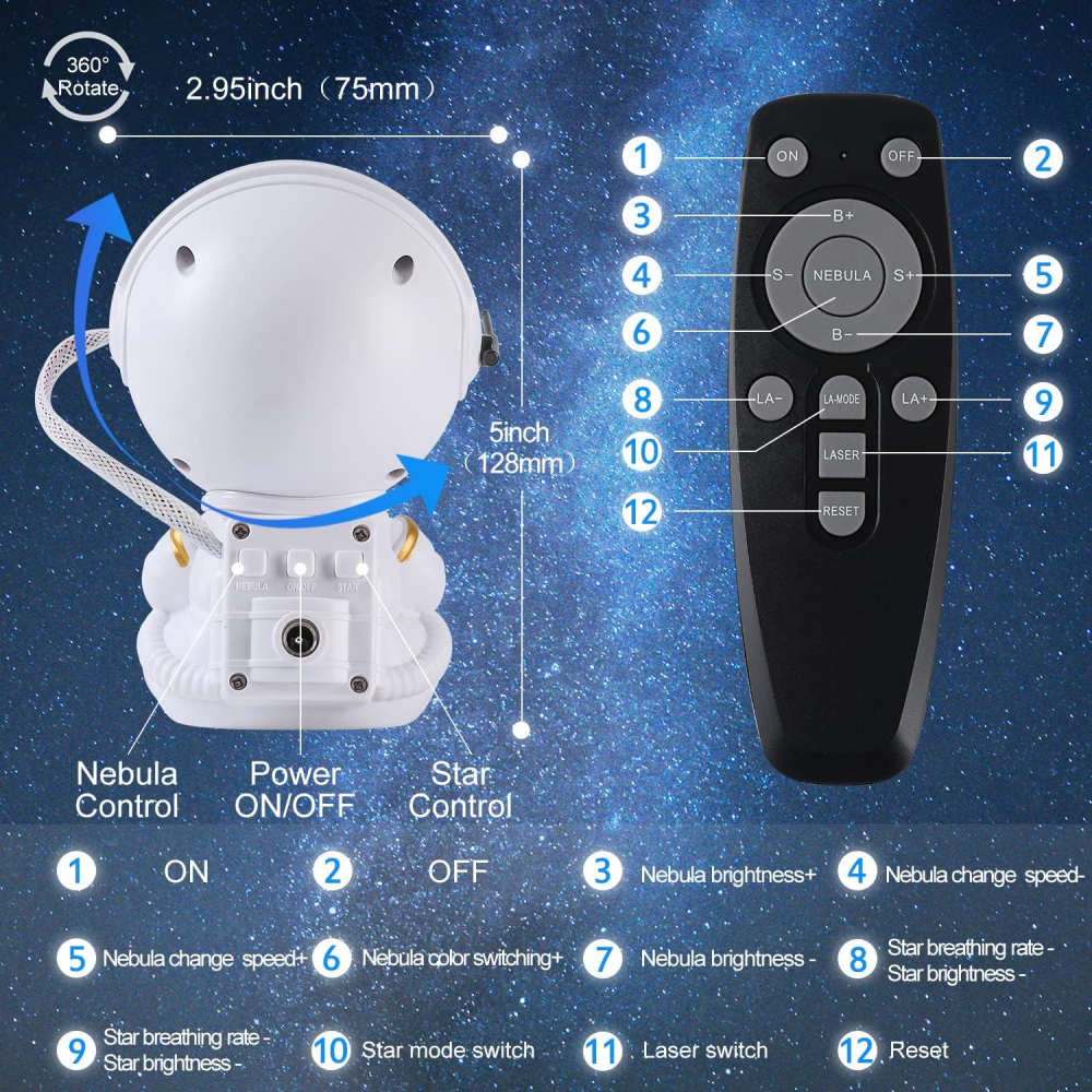 Mini Astronauta Proyector De Estrellas Nebulosa Galaxia Kids