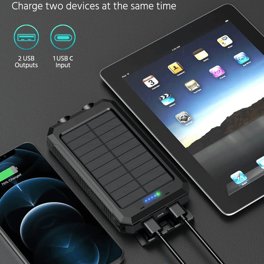 Power Bank Solar 20000mah Cargador Portátil Luz 2usb Brujula