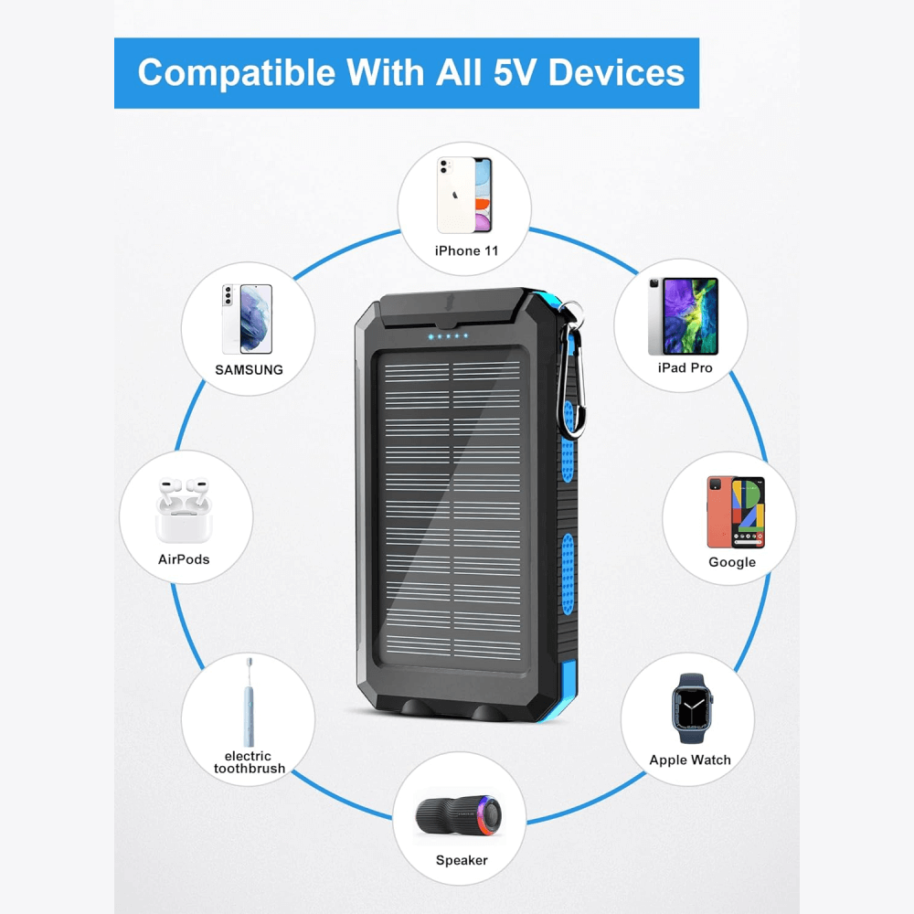 Power Bank Solar 20000mah Cargador Portátil Luz 2usb Brujula