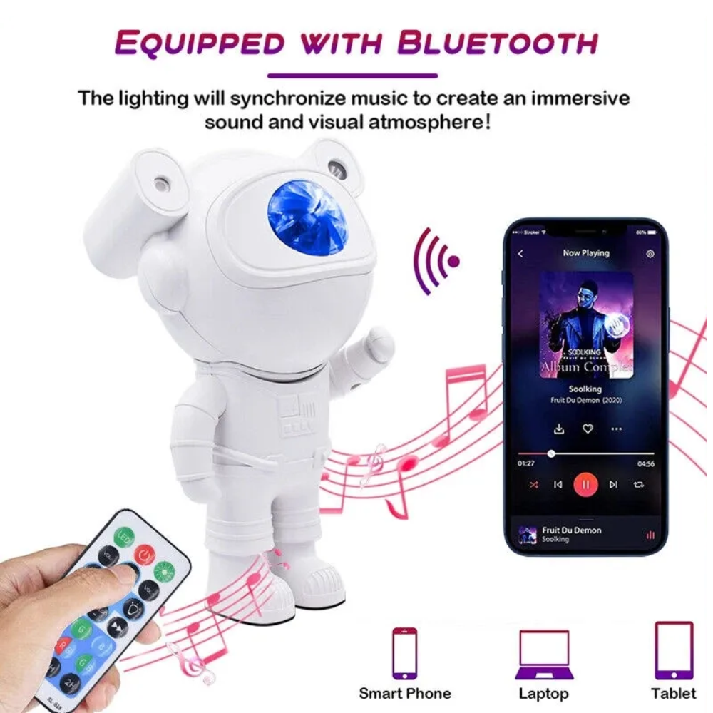 Proyector Luz Led Astronauta Nebulosa Para Niños Bluetooth
