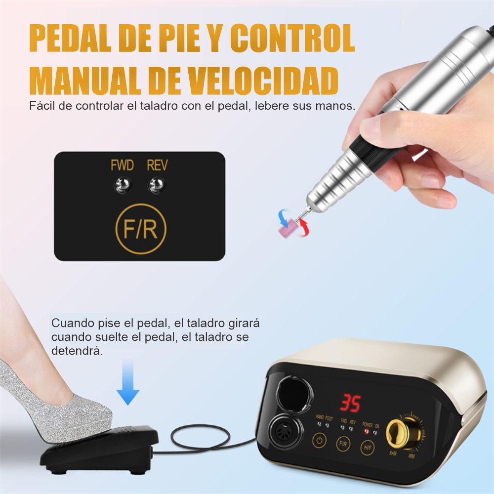 Taladro Pulidor De Uñas Profesional 35.000rpm Lcd Pedal M1