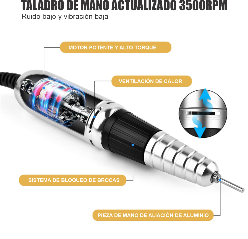 Taladro Pulidor De Uñas Profesional 35.000rpm Lcd Pedal M1