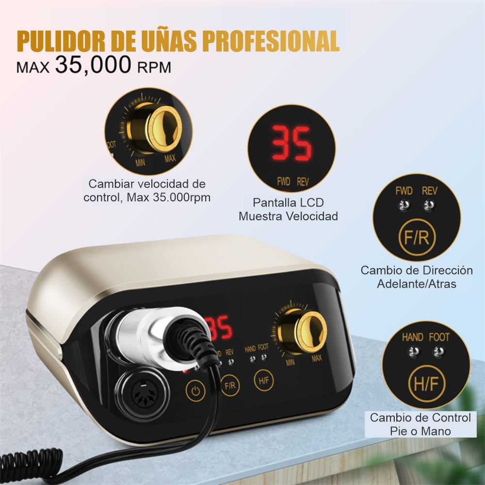 Taladro Pulidor De Uñas Profesional 35.000rpm Lcd Pedal M1