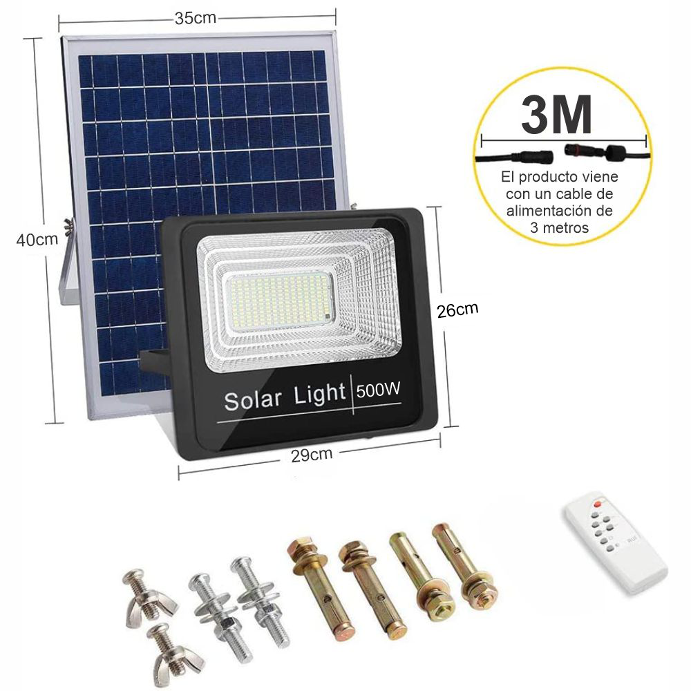 Reflector Solar 500W 6V Lampara Led Luz Blanca Panel Solar