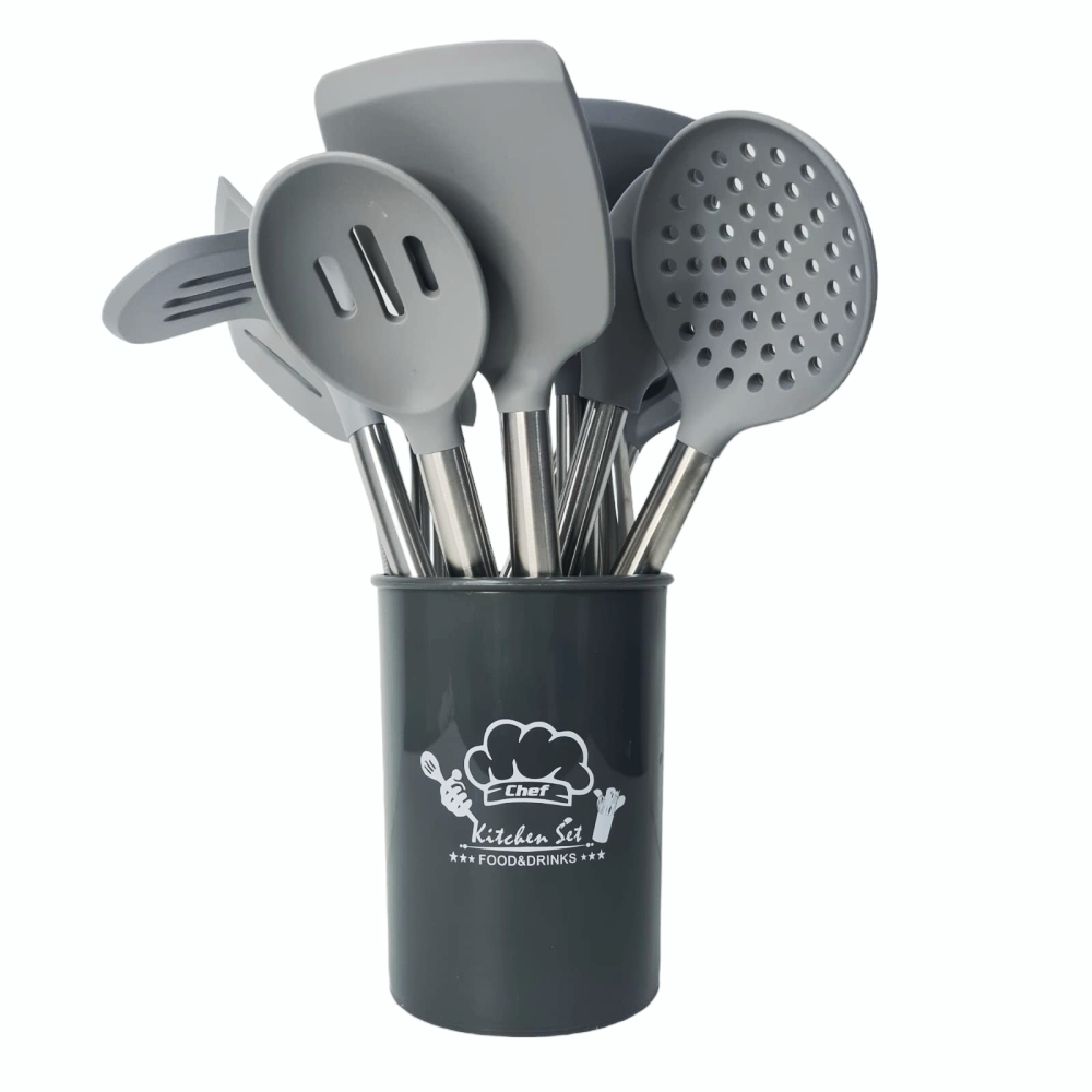 Set 12 Utensilios Cocina Silicona Resistentes Mango Acero Inoxidable