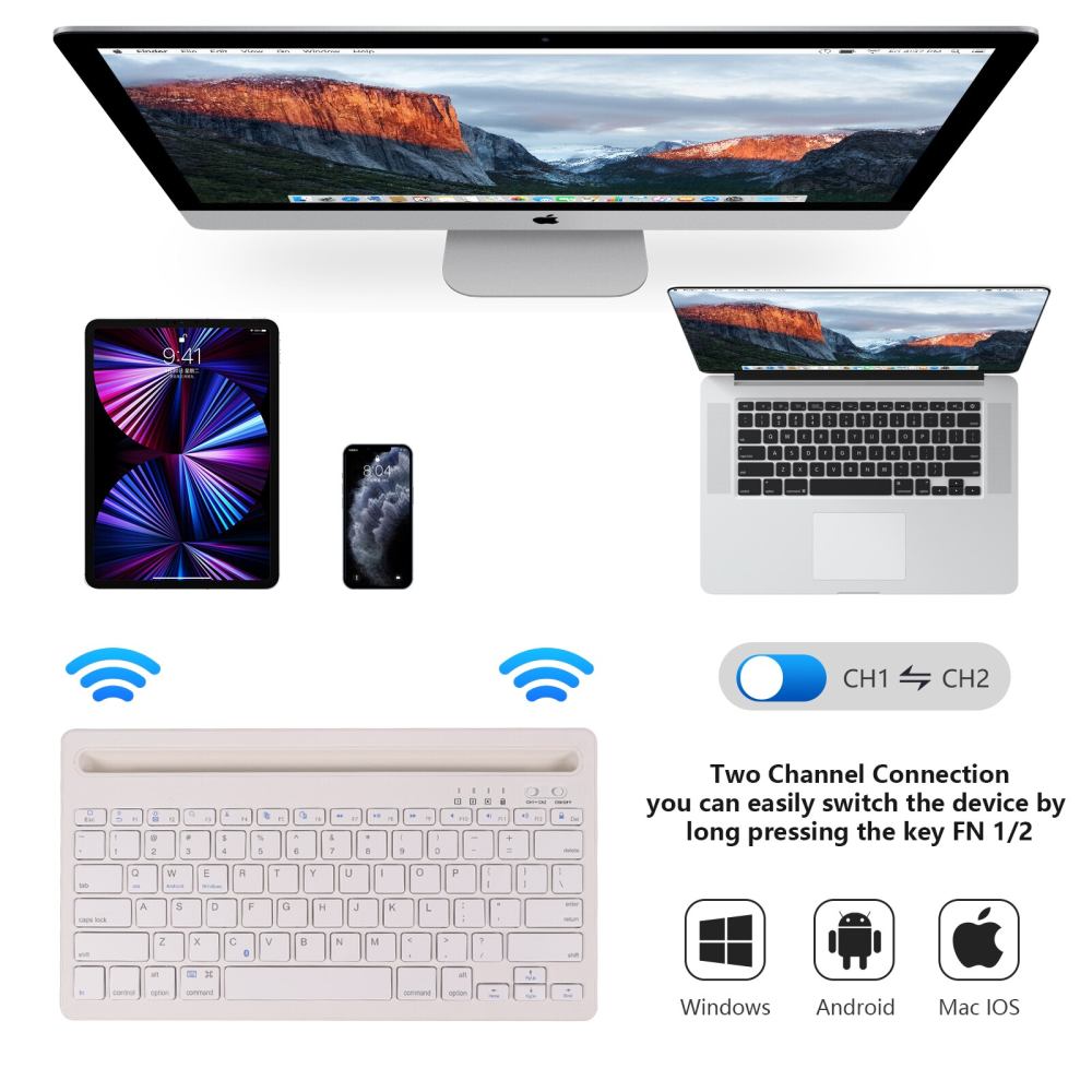 Teclado Inalambrico Recargable Bluetooth 2 Canales As-199
