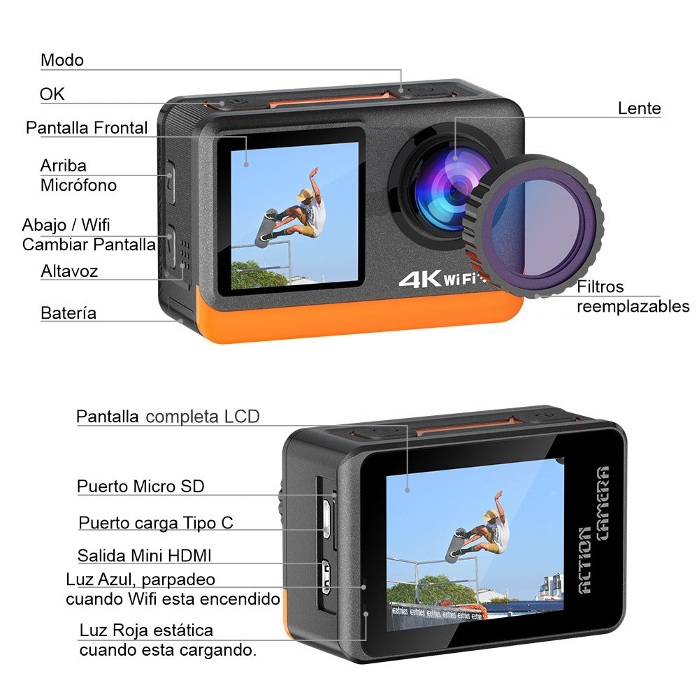 Cámara De Acción Wifi 4K Nativo 16Mp Deportiva Ausek AT-Q80R