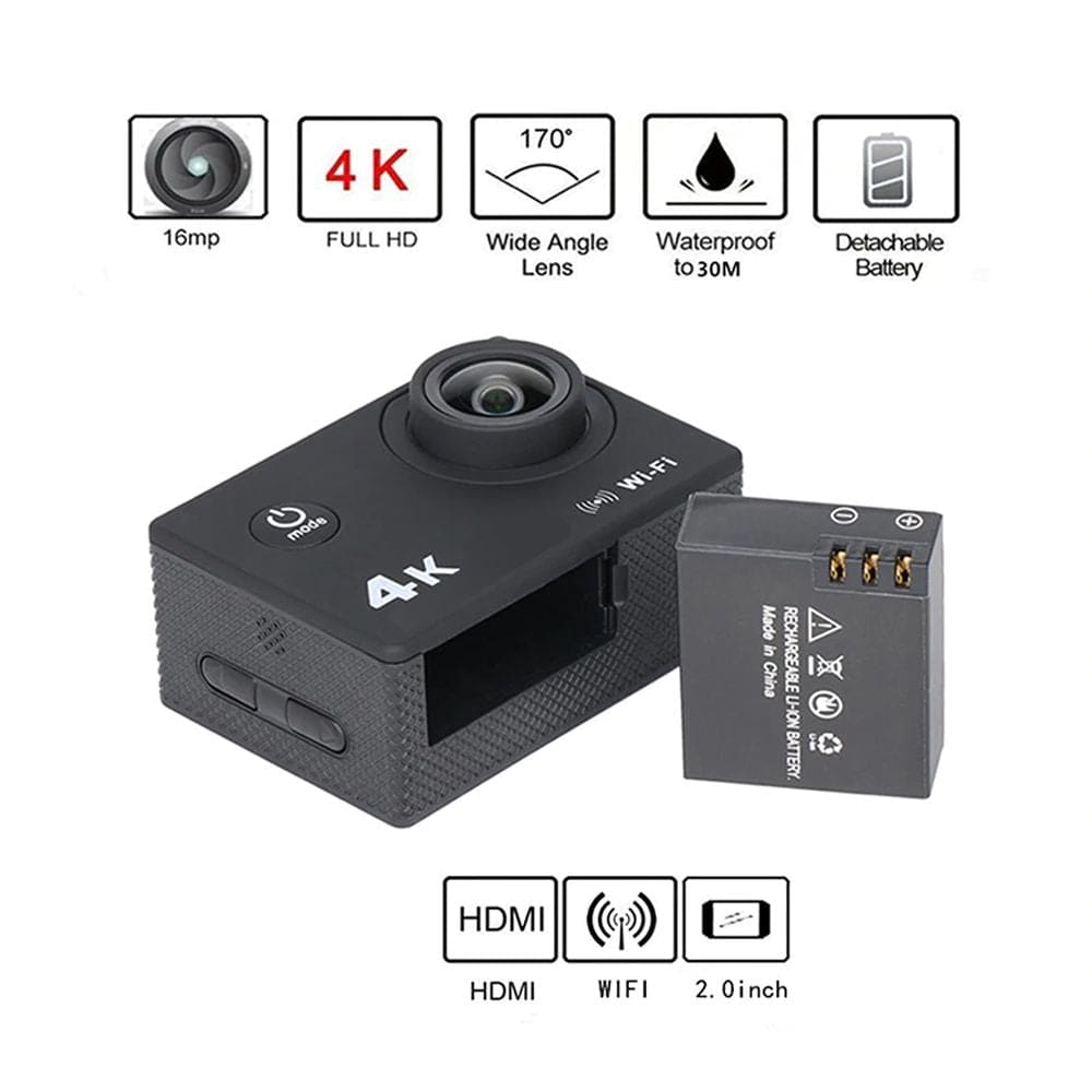 Cámara De Acción Deportiva Sumergible Wifi 4k 16mp Control R