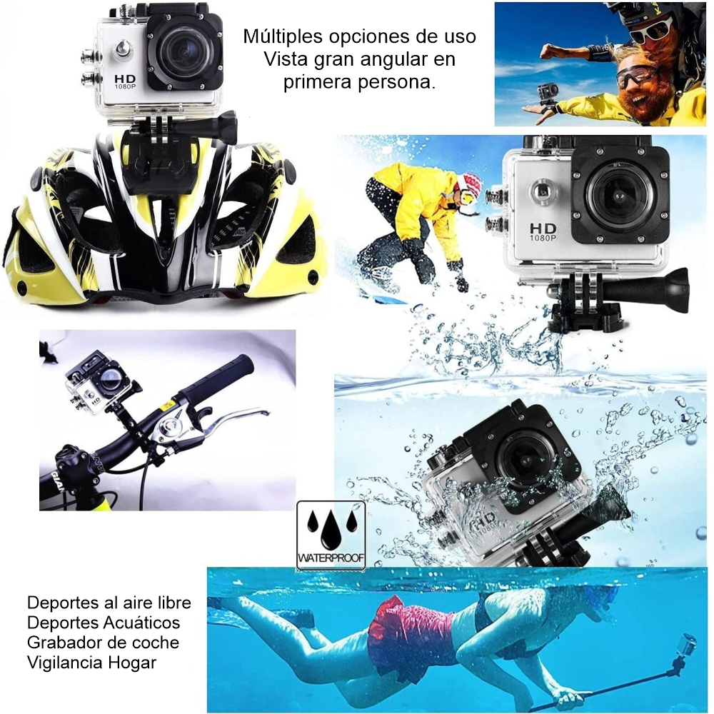 Cámara Deportiva Sumergible 30metros Sport Cam HD 1080p 12MP