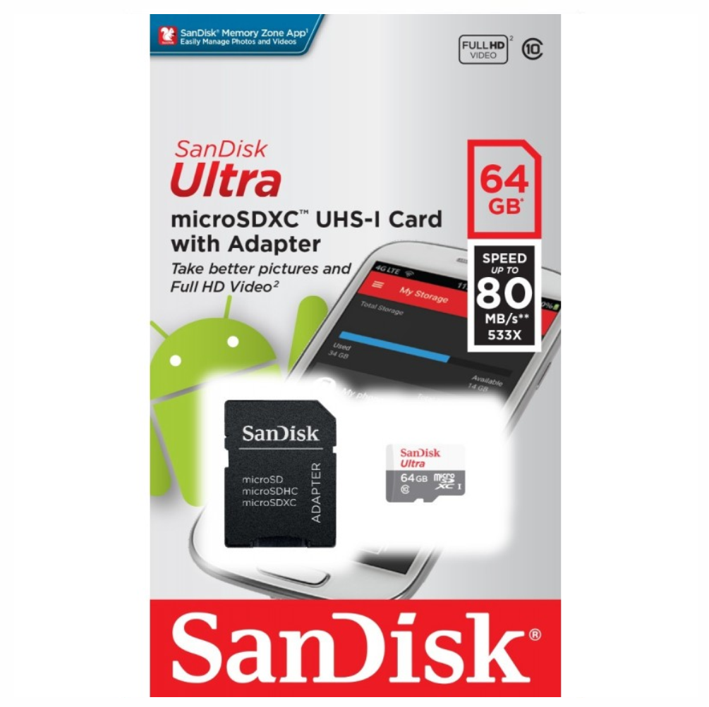 Memoria Micro SD Clase 10 Sandisk Original 16/32/64/128 Gb 80mb/s