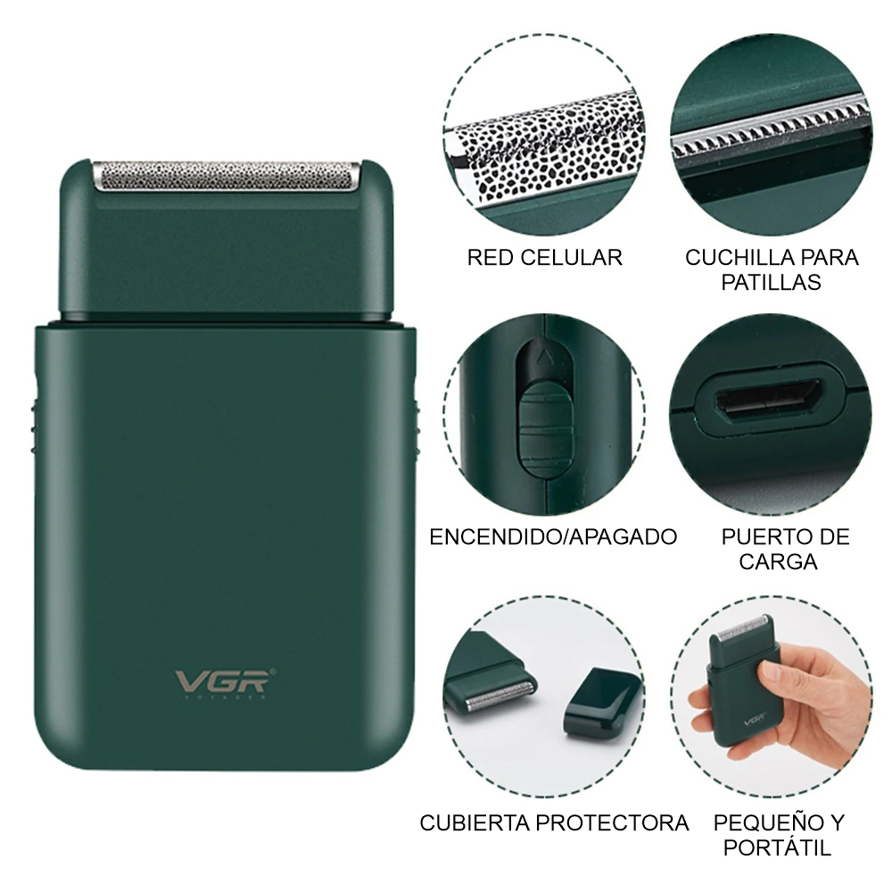 VGR Afeitadora Eléctrica Rasuradora Recargable V-390 BlackGreen
