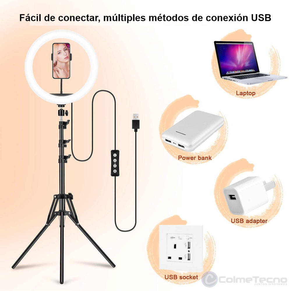 Aro De Luz LED Regulable 30cm Para Movil, Cámaras + Tripode - RGB