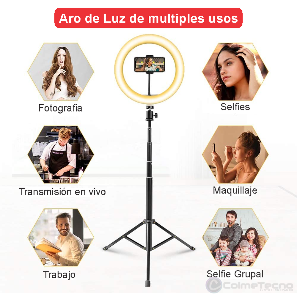 Aro De Luz Led Regulable 26cm Soporte Para Móvil, Cámaras + Trípode