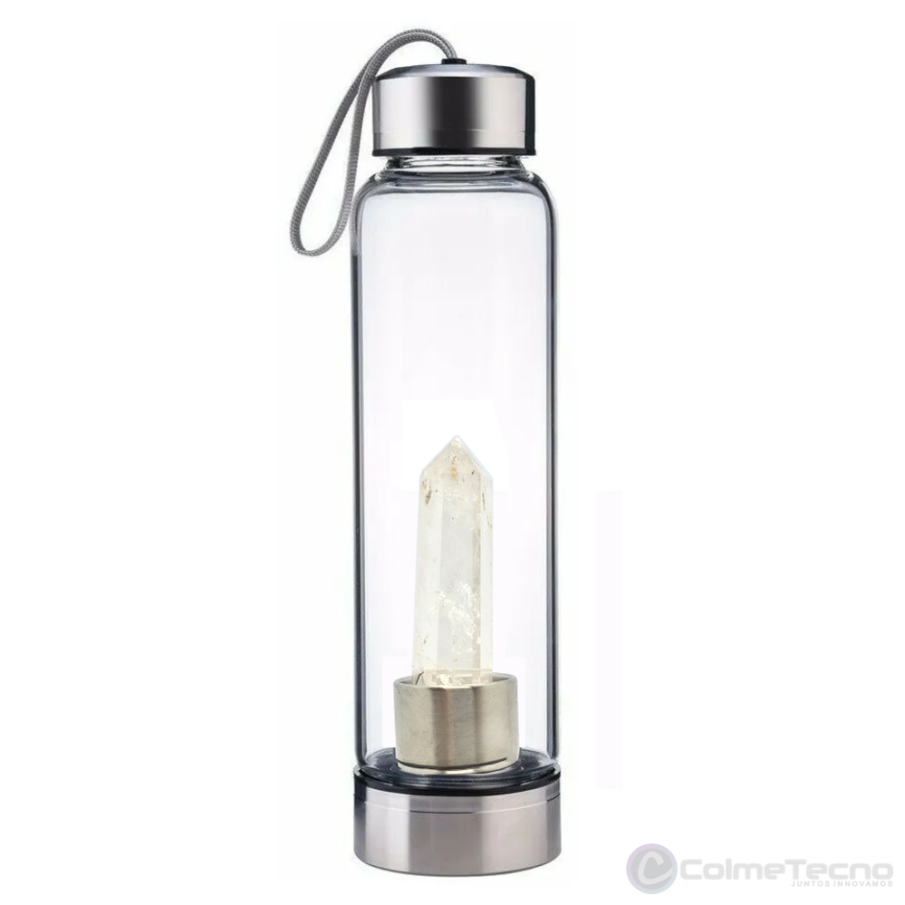 Botella De agua Con Cuarzo Termo de Cristal Natural