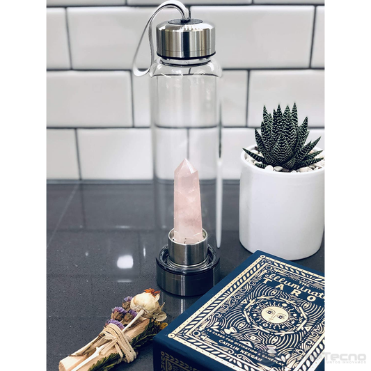 Botella De agua Con Cuarzo Termo de Cristal Natural