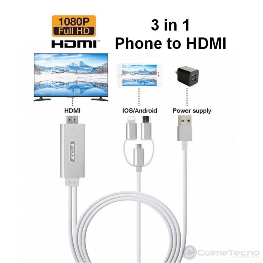 Cable 3 En 1 HDTV Adaptador Para Celular HDMI Android IOs