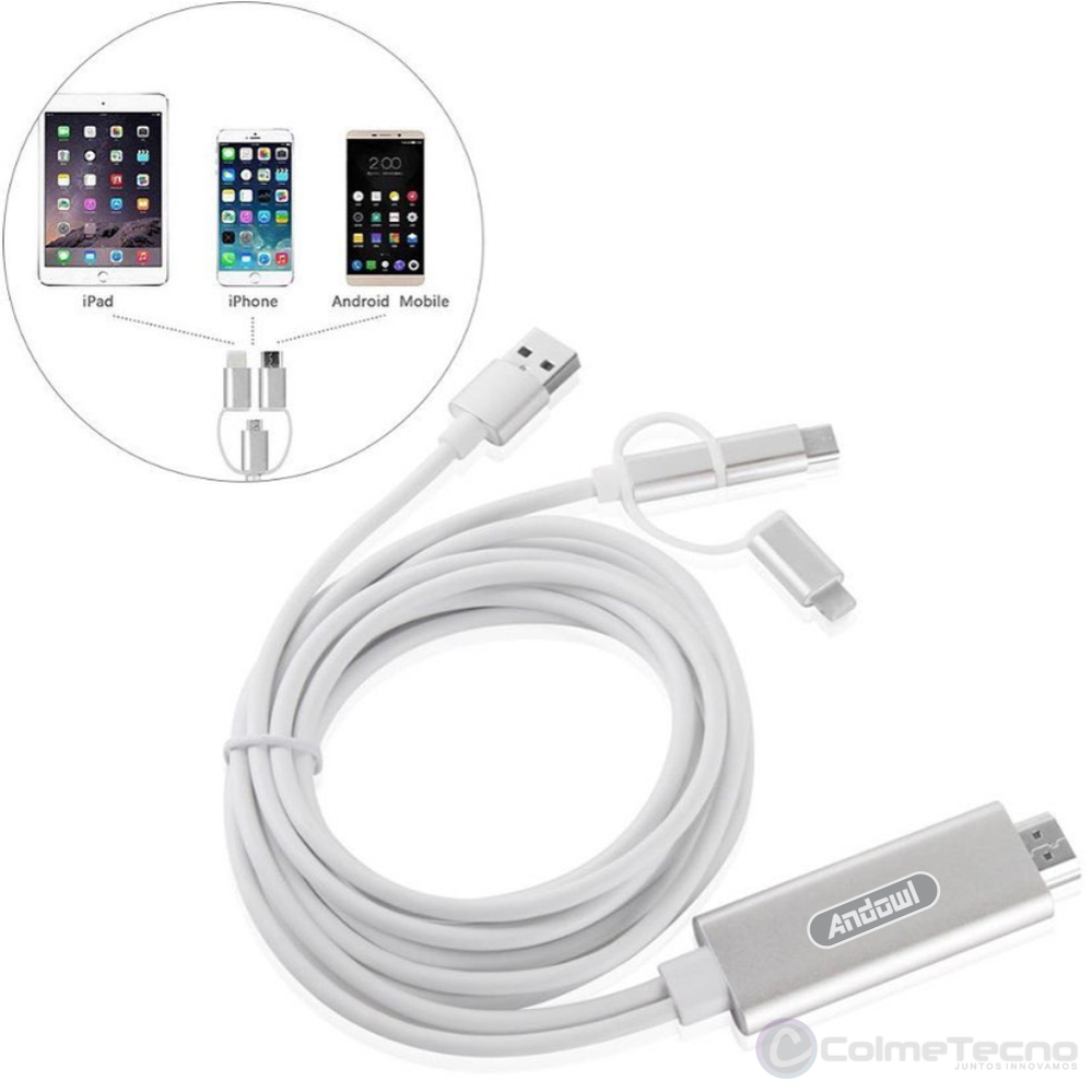 Cable 3 En 1 HDTV Adaptador Para Celular HDMI Android IOs