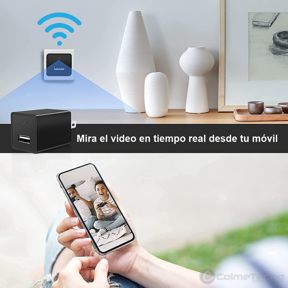 Camara de Seguridad Adaptador Espia Wifi 1080P HD Cargador USB