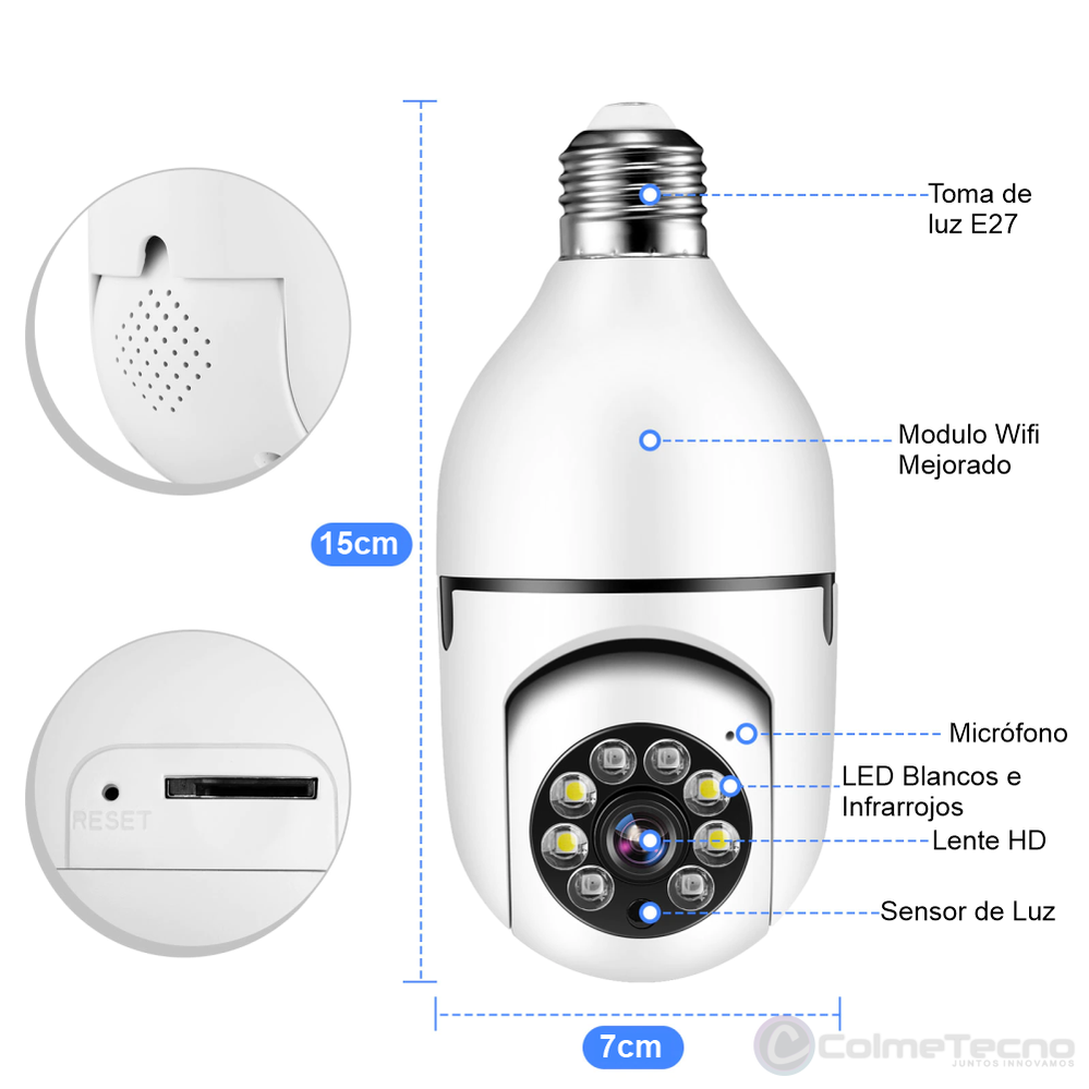 Cámara De Seguridad IP Wifi 1080P Full HD Bombillo Motorizado 360°