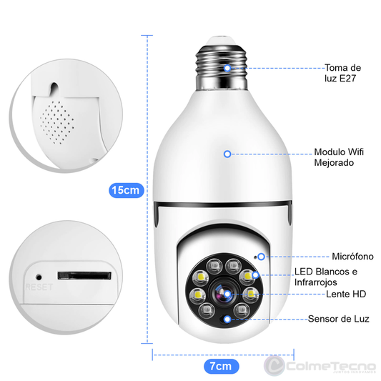 Cámara De Seguridad IP Wifi 1080P Full HD Bombillo Motorizado 360°
