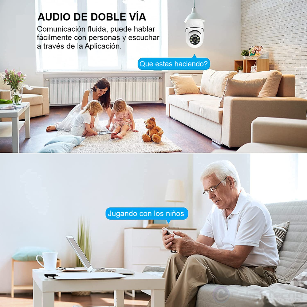 Cámara De Seguridad IP Wifi 1080P Full HD Bombillo Motorizado 360°