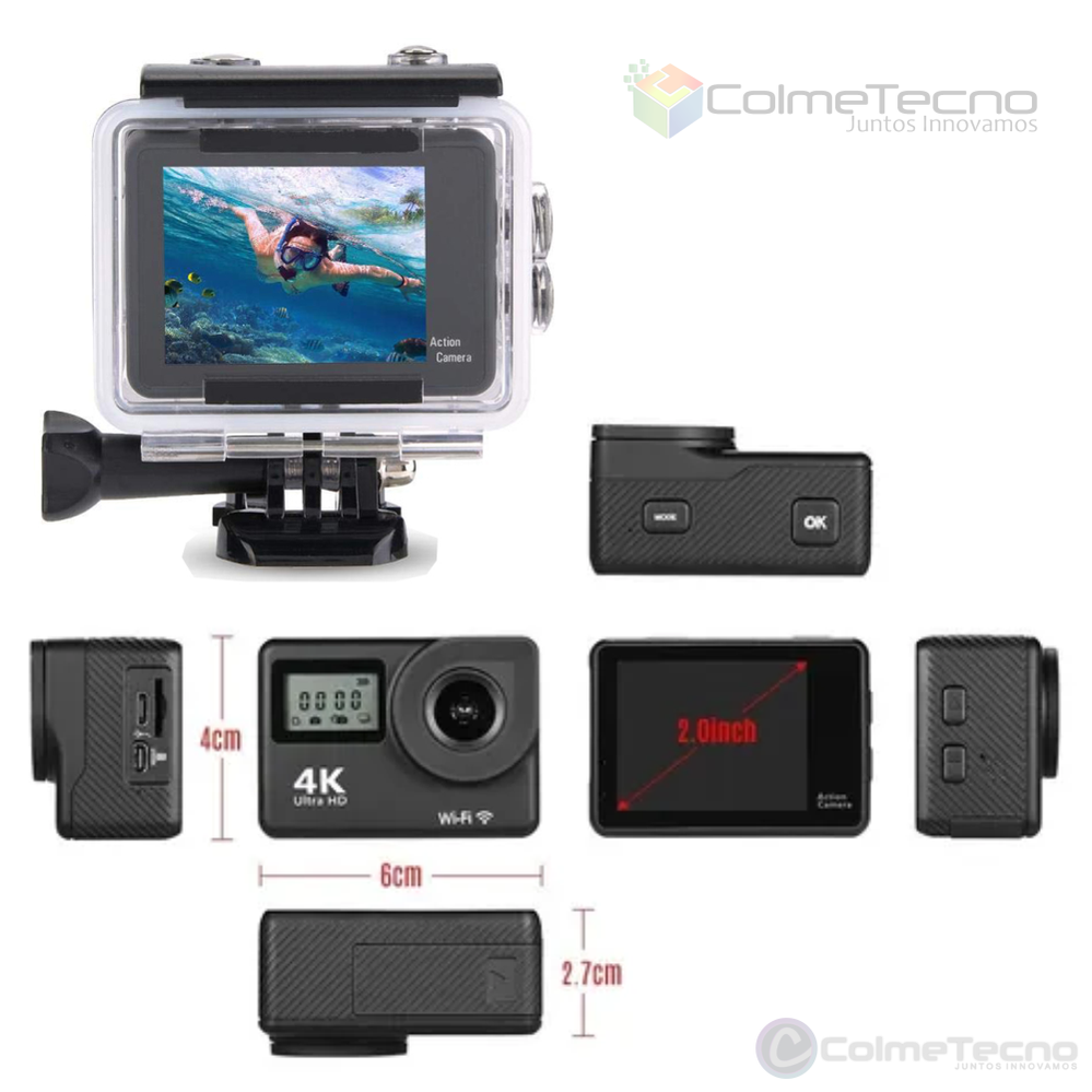 Cámara Deportiva Sumergible 30m Wifi 4K Ultra HD Dual LCD K2