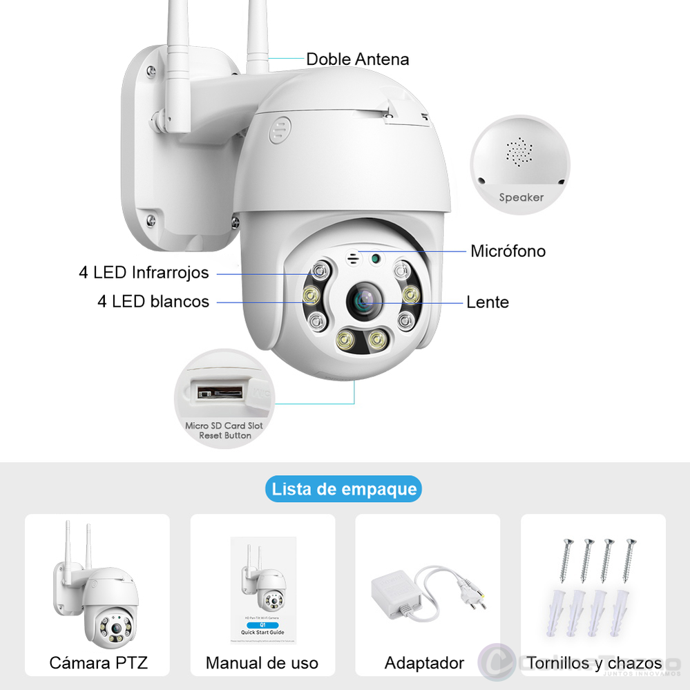 Cámara De Seguridad IP Wifi Domo PTZ 1080p Exterior YOOSEE