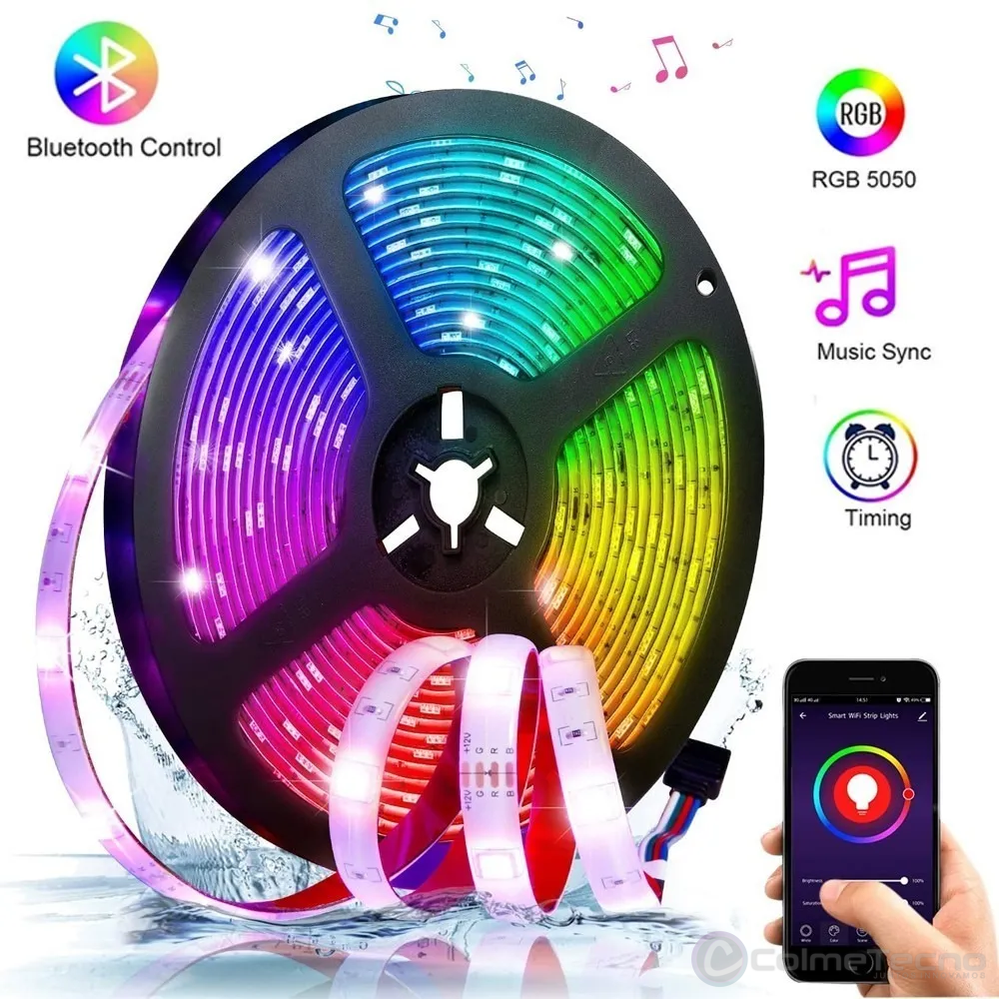 Cinta De Luz Led RGB 5metros App Bluetooth Modo Musica USB