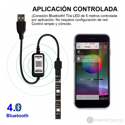 Cinta De Luz Led RGB 5metros App Bluetooth Modo Musica USB