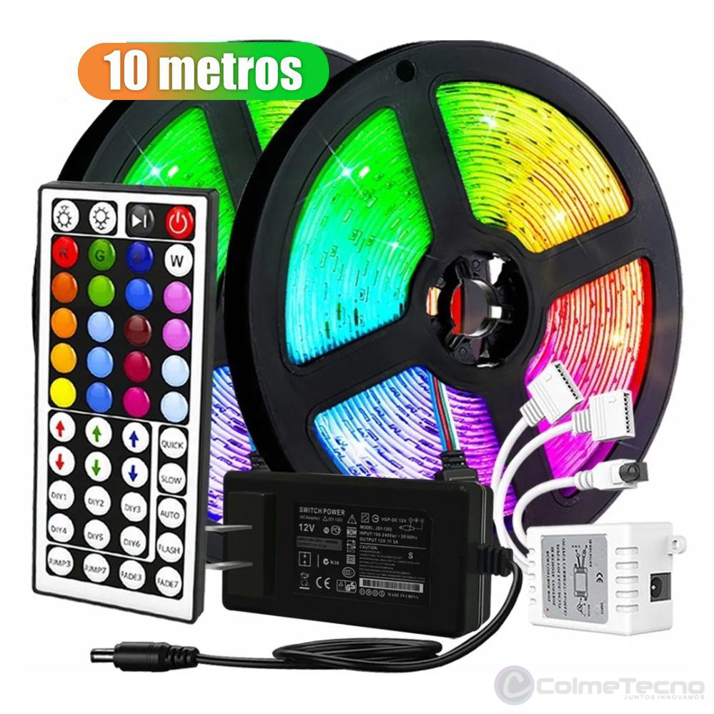 Cinta De Luz LED RGB 10Mt Control Remoto Adaptador 12V