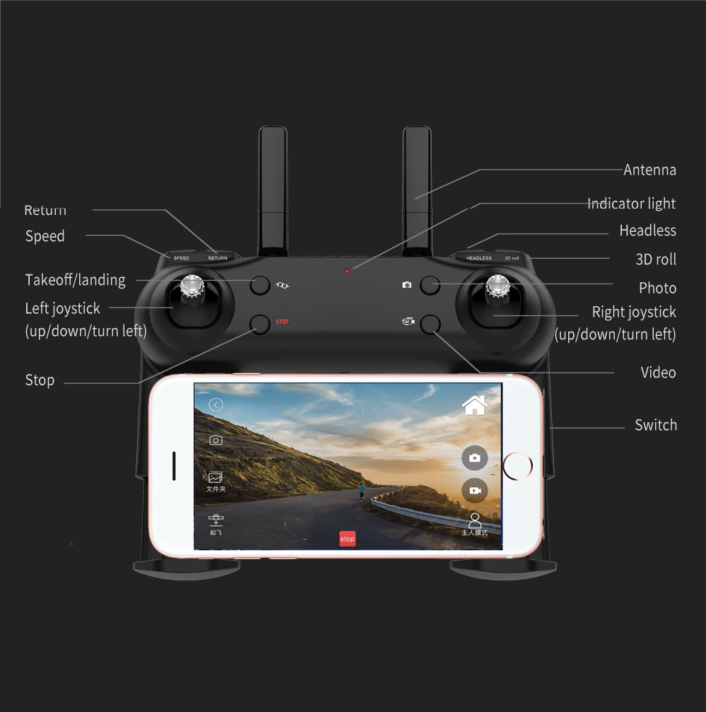 Drone Plegable DM107S Dual Cámara Wifi Full HD + Estuche + Batería