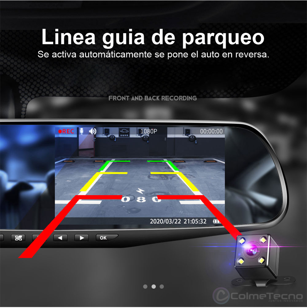 Cámara Carro Dash Cam Espejo DVR 4.1inch Full HD + Trasera