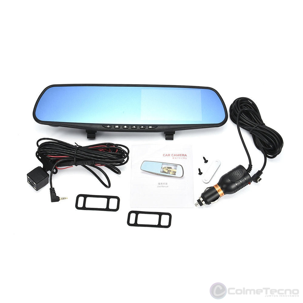 Cámara Carro Dash Cam Espejo DVR 4.1inch Full HD + Trasera