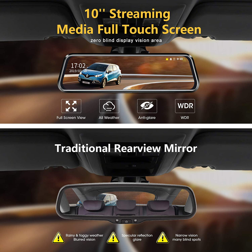 Espejo Retrovisor Táctil 10inch Dual Cámara FHD 1080p M1-10