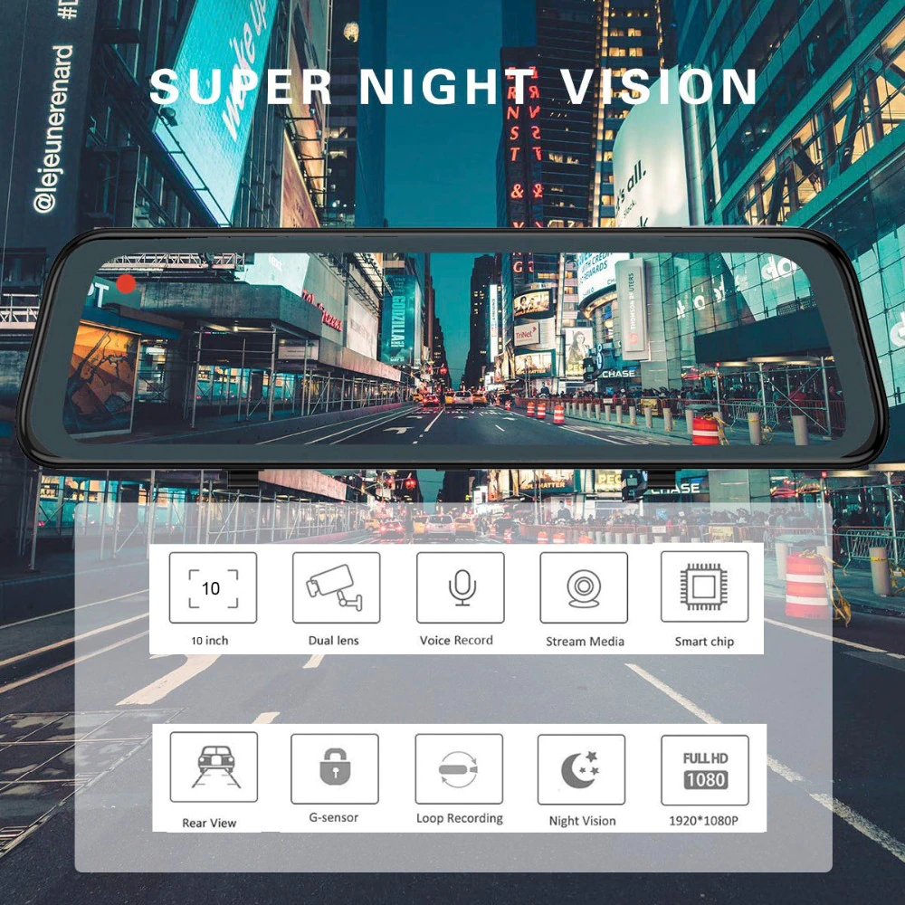 Espejo Retrovisor Táctil 10inch Dual Cámara FHD 1080p M1-10